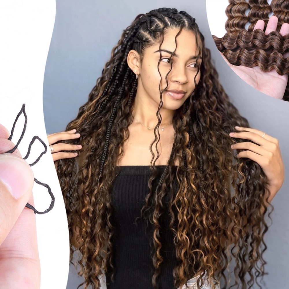 Crochet Braiding Hair - 딥 웨이브 스타일의 깃털 장식 크로셰