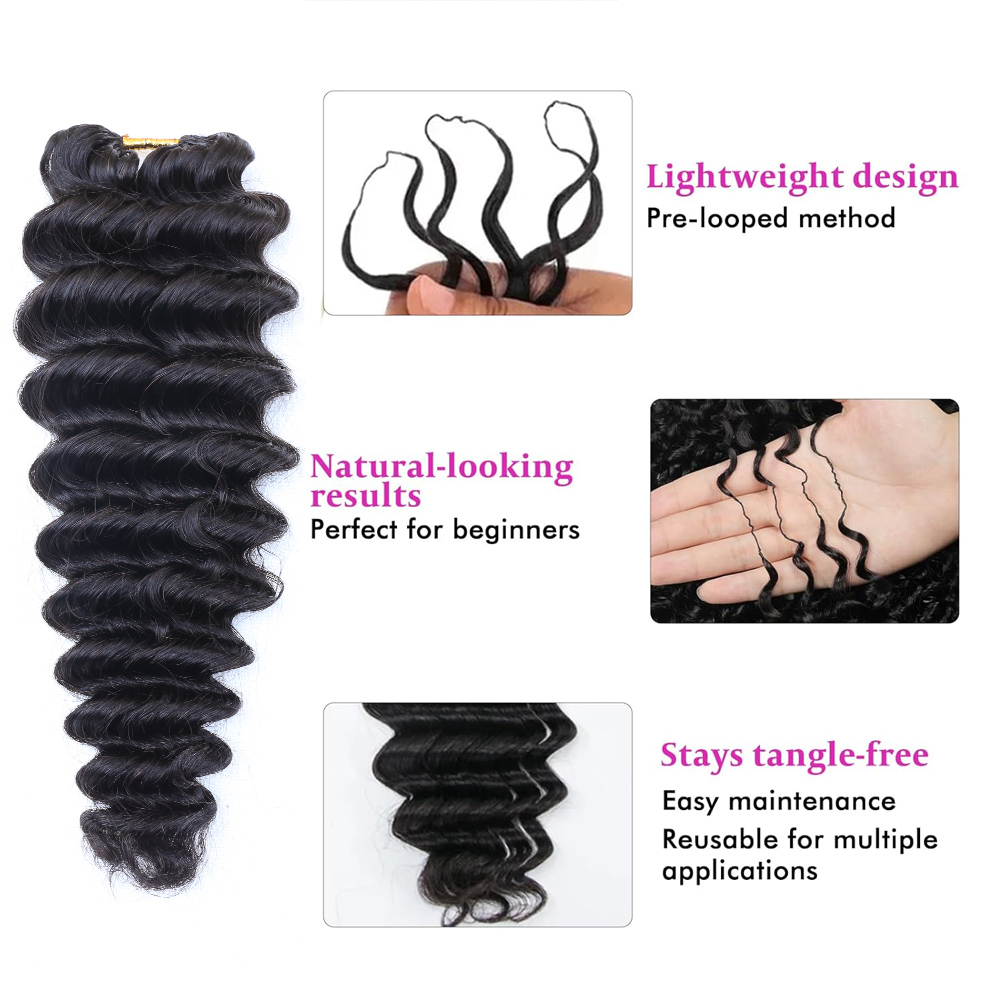 자연스러운 검은색의 짙은 웨이브 스타일, 깃털 모양의  - Crochet Braiding Hair 리뷰 및 가격
