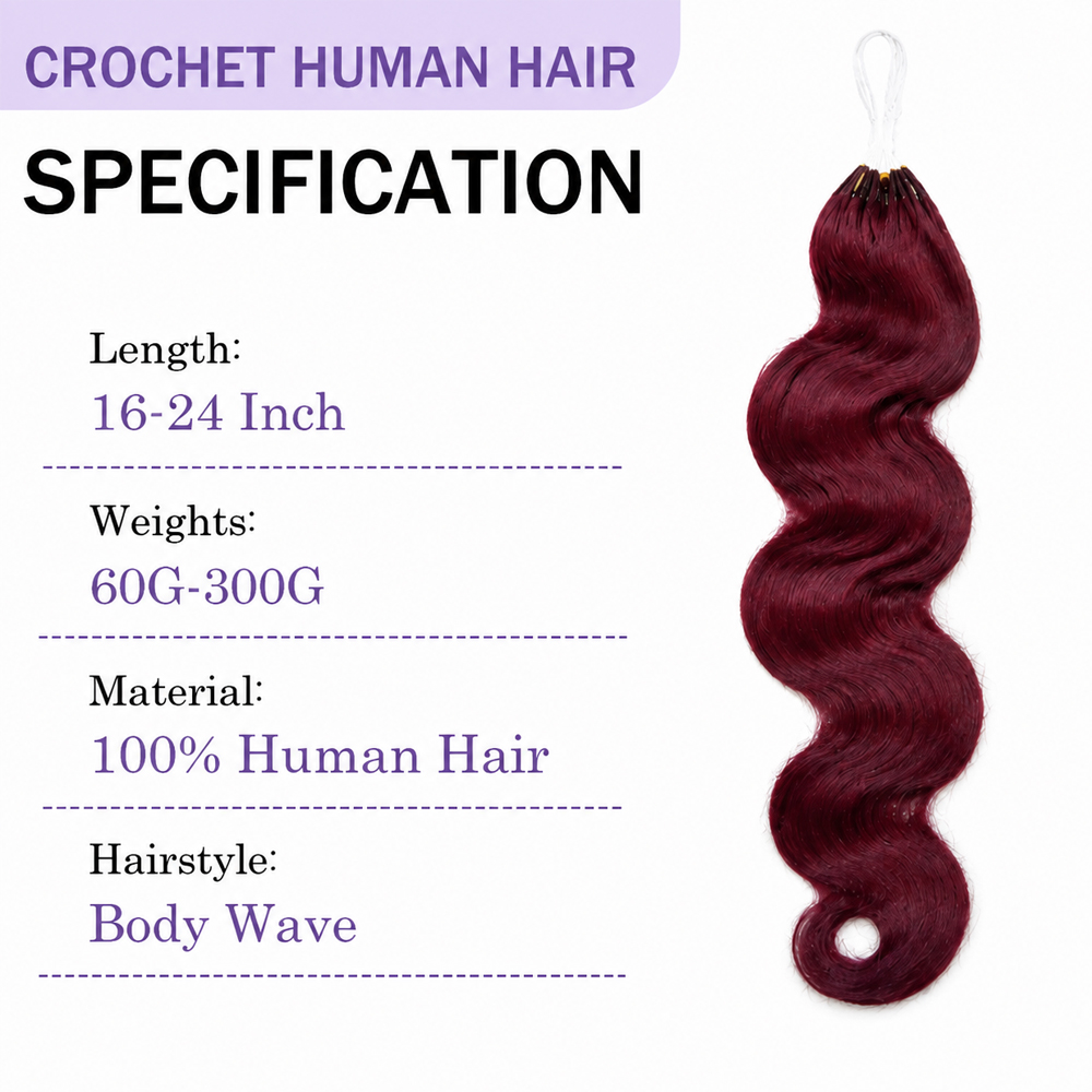 99J 버건디 색상의 바디 웨이브 스타일, 크로셰 방식 - Crochet Braiding Hair 리뷰 및 가격